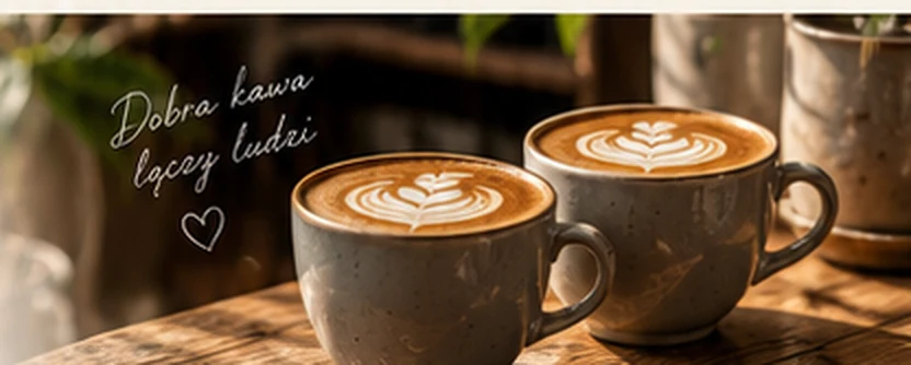 Dwie filiżanki kawy z latte art na drewnianym stole